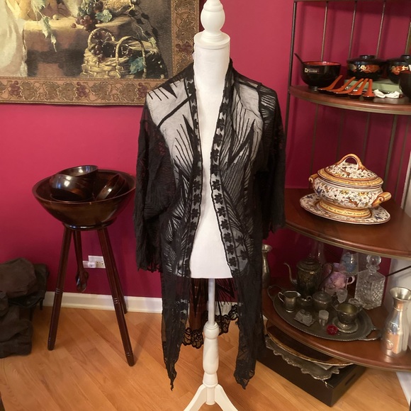 Buckle  Daytrip mesh embroidered open front long cardigan duster/ swim coverup - Picture 3 of 7